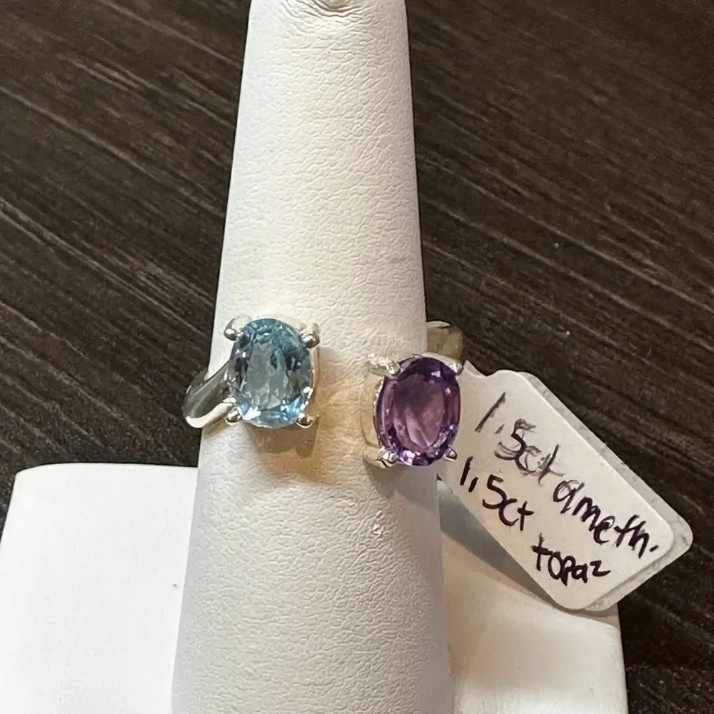 Genuine 1.5ct each of blue topaz and‎ amethyst, set in .925 ring!